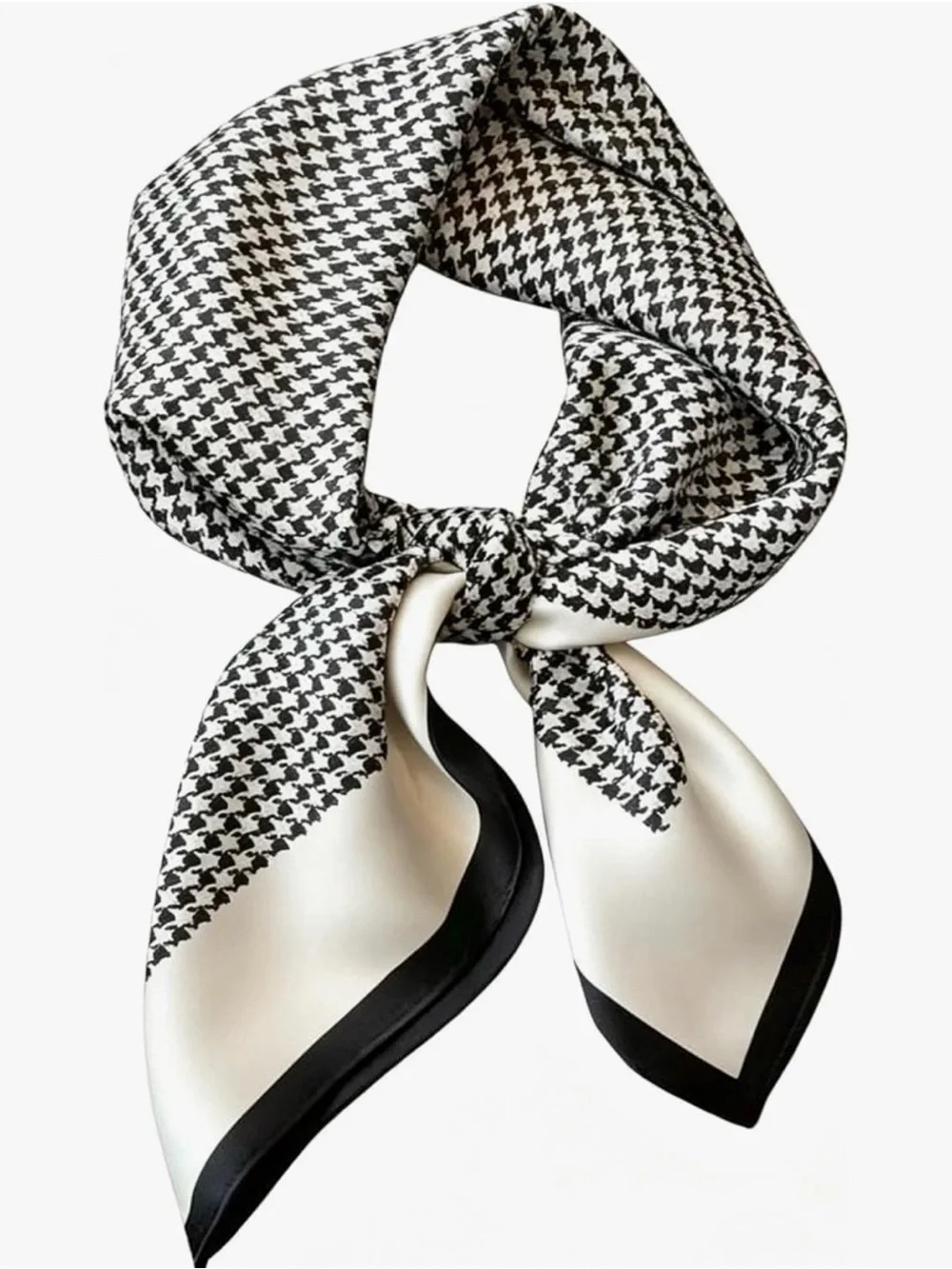 NEW Classic Black & White Houndstooth Silky Satin texture Scarf
